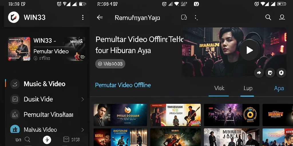 Antarmuka pengguna WIN33 saat memutar video offline.