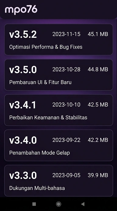 Tampilan riwayat versi mpo76